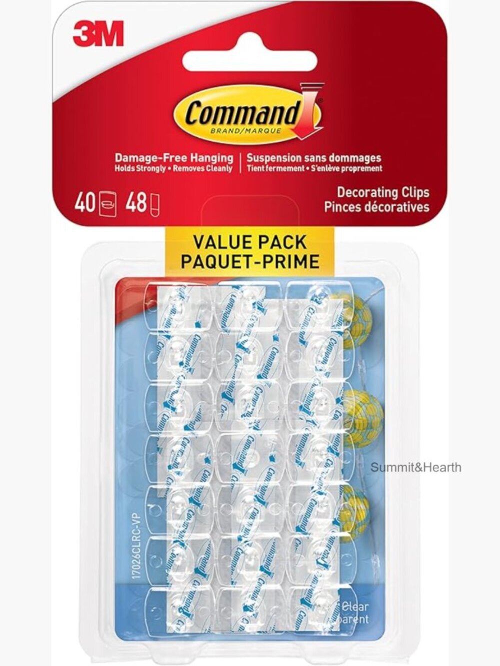 40 Clear Mini Light Clips with 48 Strips, Damage-Free Wall Hanging